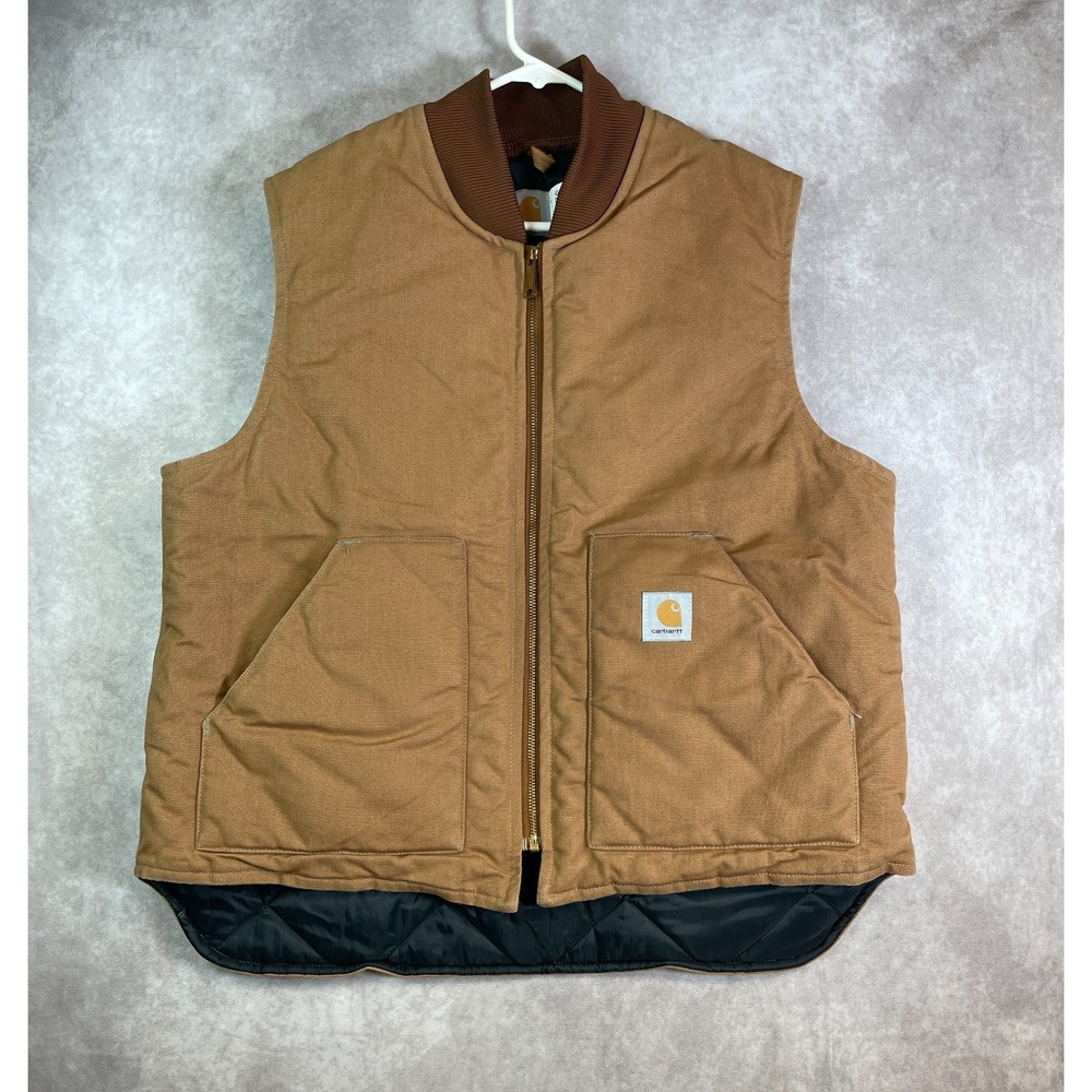 VTG Carhartt Vest Mens XL Brown Duck Canvas Quilted Arctic Zip USA UNION Made